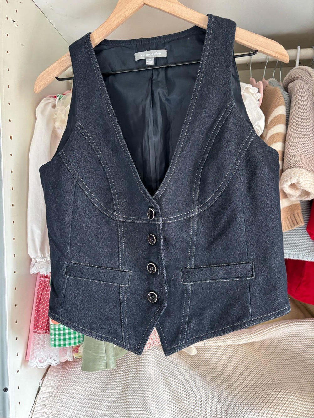 NY Collection Navy Sleeveless Vest